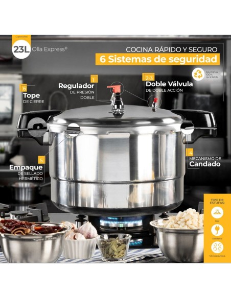 Olla Express Ekco de Aluminio con 6 sistemas de seguridad Modelo EK90