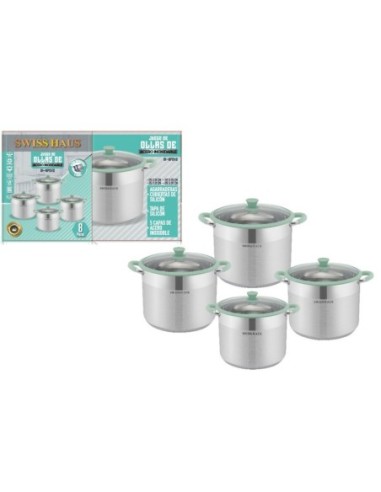Juego de ollas  en acero inoxidable  8 pzas FO33